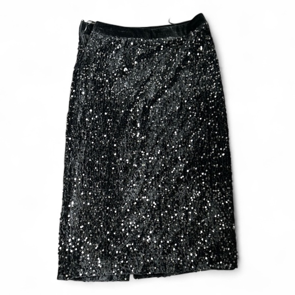 CHANNING TOE Black Velour Black Sequin Holiday Midi Skirt US XL - Picture 1 of 3